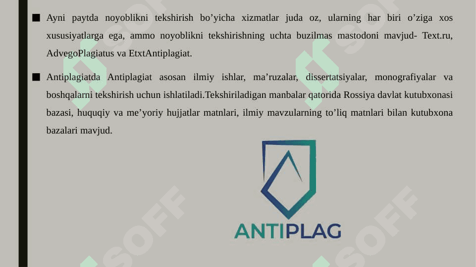 Antiplagiat dasturlari lokal va global(xorijiy va respublika) plagiat uchun javobgarlik. 4