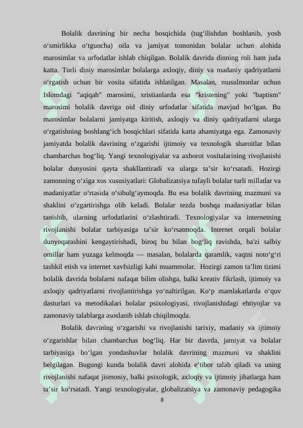 Bolalaik davr bilan bog’liq urfodat va marosimlar 8