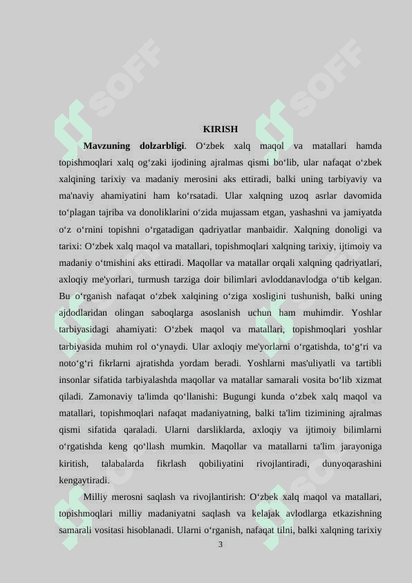 O‘zbek xalq maqol va matallari. Topishmoqlar 3