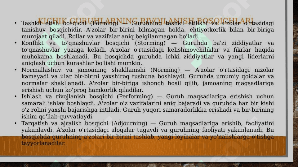 Kichik guruhning psixologik jamoa sifatida rivojlanishi 4