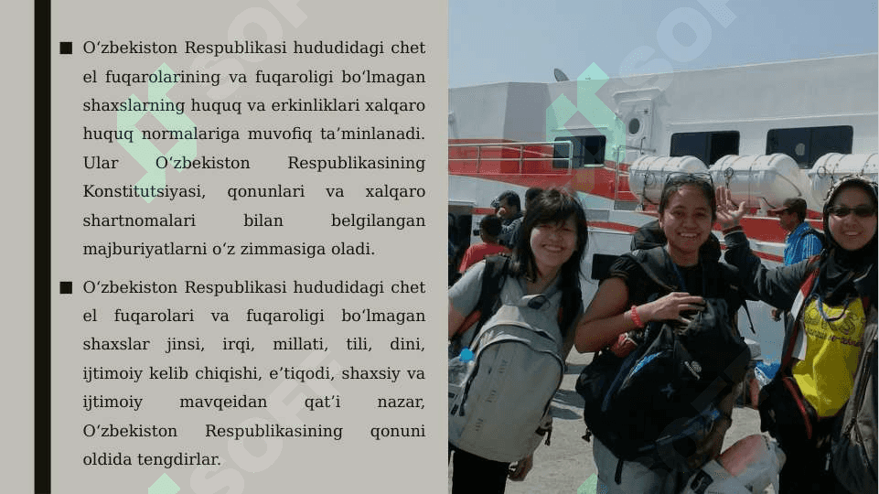 O‘zbekiston Respublikasi hududidagi Chet el fuqarolarining va fuqaroligi bo‘lmagan shaxslarning erkinliklari haqida 4