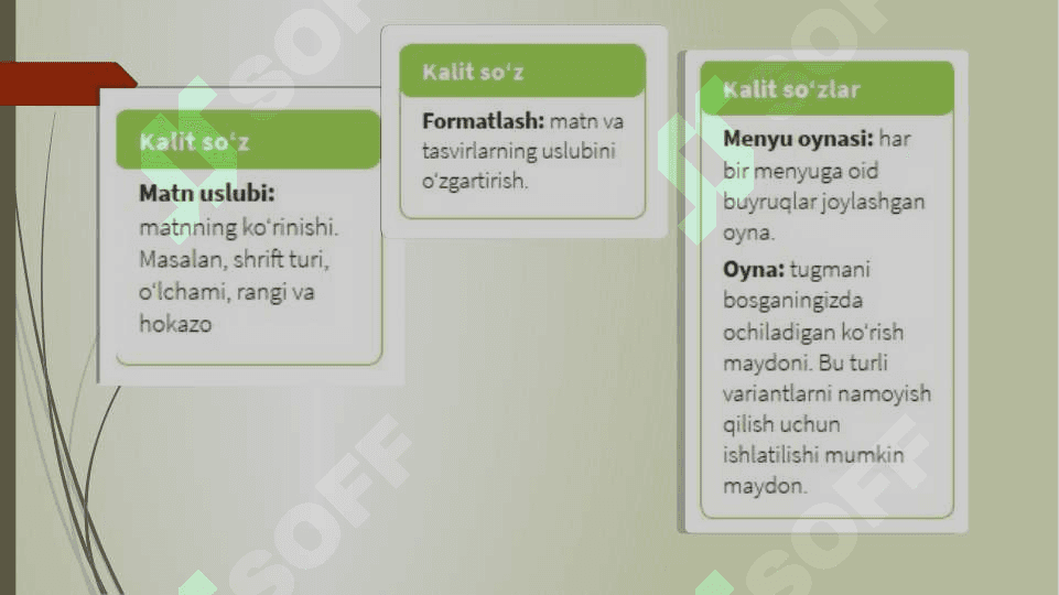 Matn uslubini sozlash va ulardan foydalanish 2