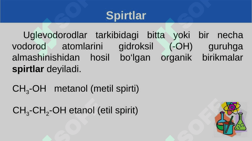 Spirtlar. To‘yingan bir atomli spirtlarning nomenklaturasi, izomeriyasi va olinishi. 5
