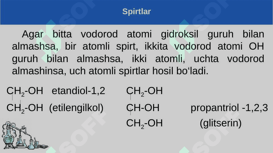Spirtlar. To‘yingan bir atomli spirtlarning nomenklaturasi, izomeriyasi va olinishi. 6