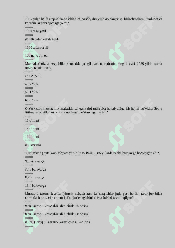 O’zbekistonni eng yangi tarixi fanidan test javoblari pptx 6