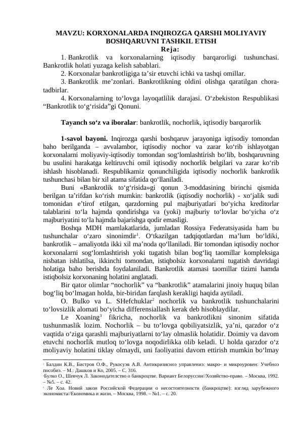KORXONALARDA INQIROZGA QARSHI MOLIYAVIY BOSHQARUVNI TASHKIL ETISH