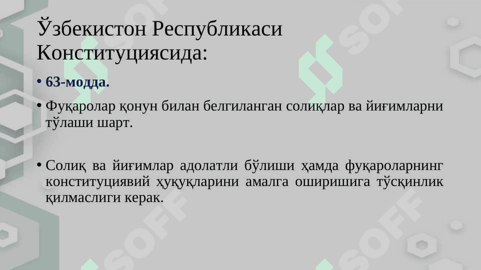СОЛИҚЛАРНИНГ ИҚТИСОДИЙ МОҲИЯТИ ВА ПРИНЦИПЛАРИ 5