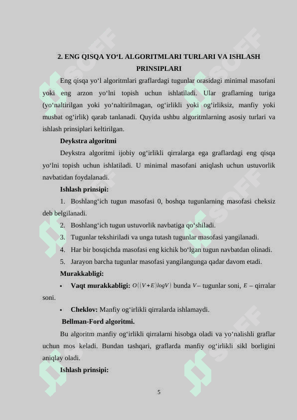 Graflarda eng qisqa yo’lni aniqlash algoritmlari 5