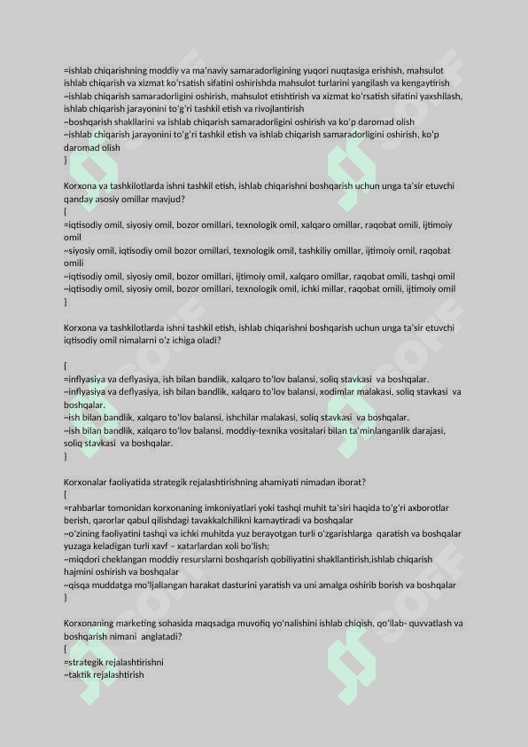 Strategik menejment fanidan testlar javoblari bilan 5