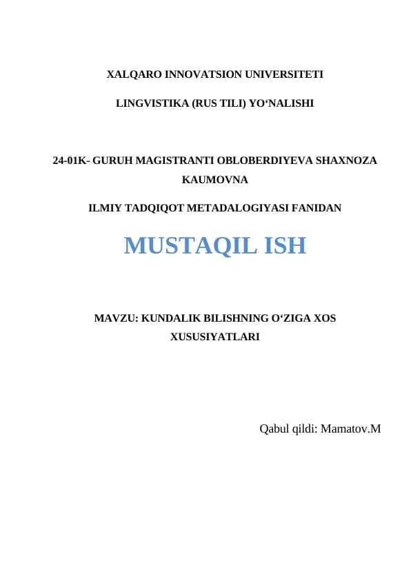 KUNDALIK BILISHNING O‘ZIGA XOS XUSUSIYATLARI 1