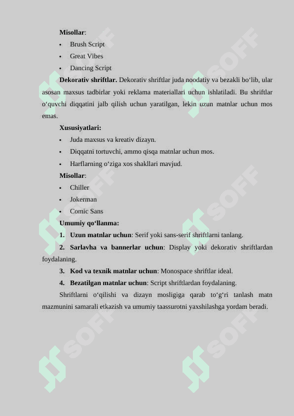 Matn yaratish. Shriftlar bilan ishlash 5