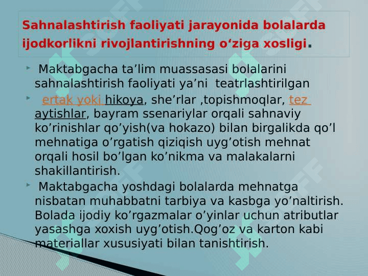 Sahnalashtirish faoliyati jarayonida bolalarda ijodkorlikni rivojlantirishning o‘ziga xosligi 3