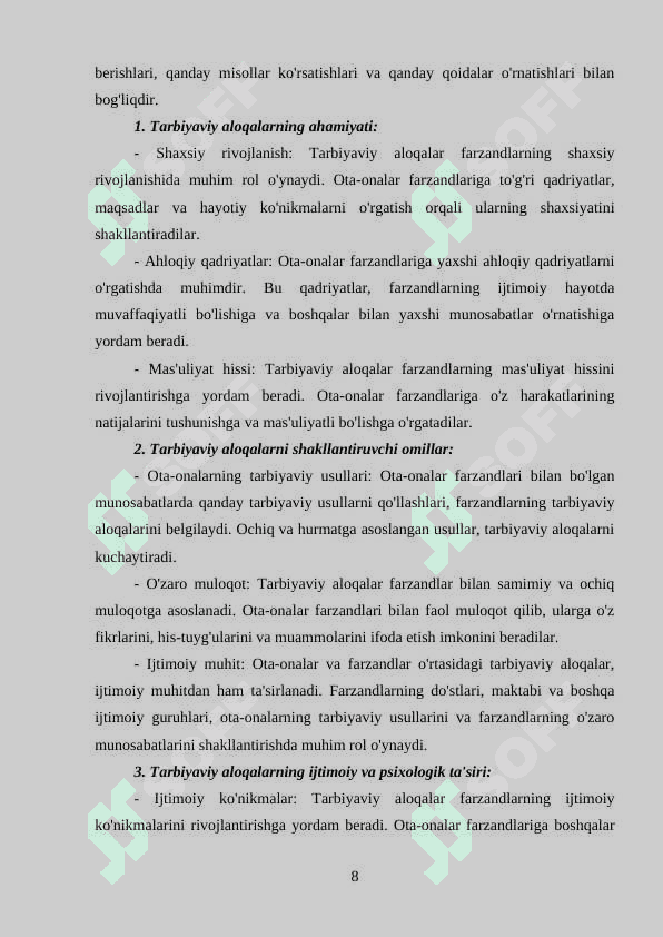 OTA-ONA VA FARZAND O'RTASIDAGI MUNOSABATLAR PSIXOKORREKSIYASI 8