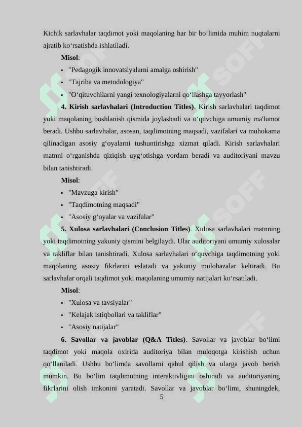 Taqdimotda kopiyalashtirish sarlavhalar. Sarlavhalar tuzish amaliyoti. 5