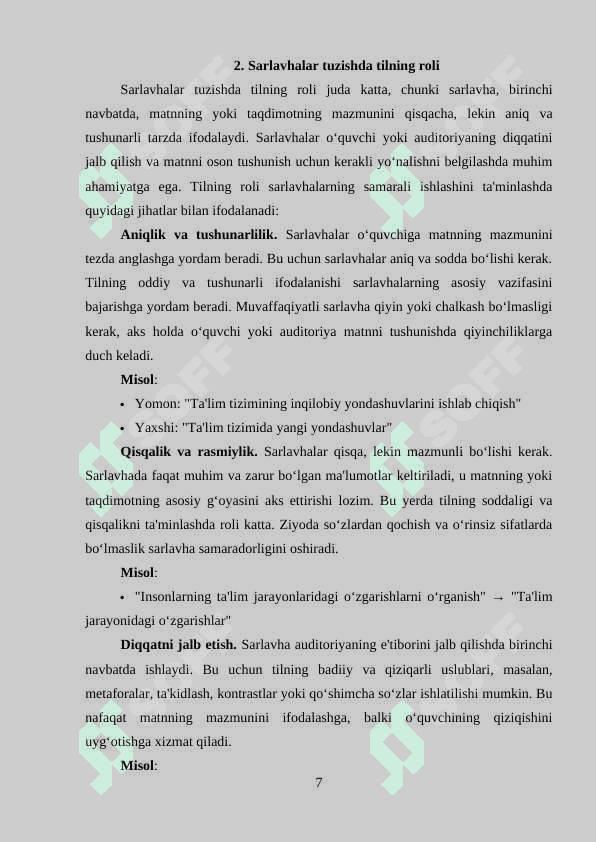 Taqdimotda kopiyalashtirish sarlavhalar. Sarlavhalar tuzish amaliyoti. 7