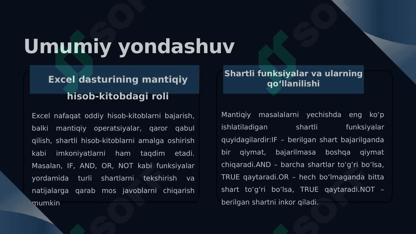 Mantiqiy masalallar yechishda Excel dasturini imkonyatlaridan foydalanish 4