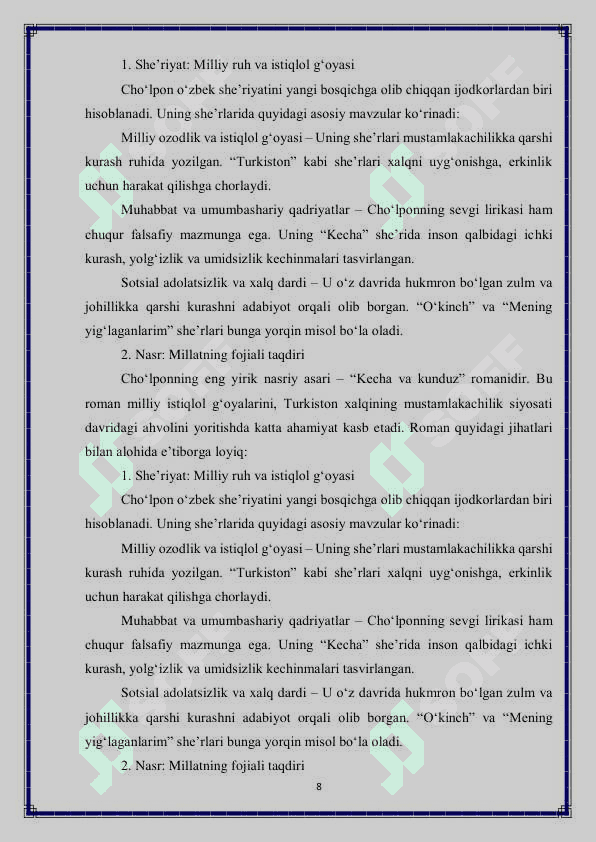 Cho'lpon ijodida milliy istiqlol goyasi 8