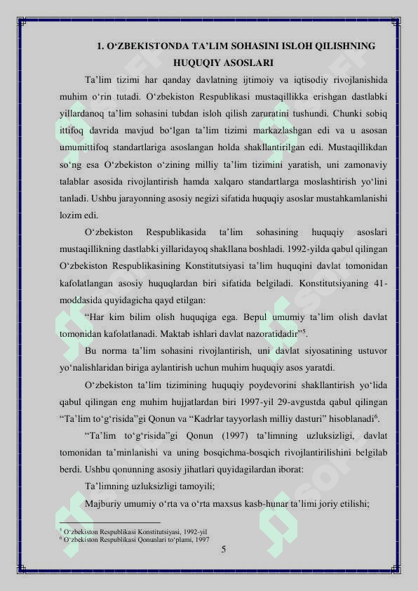 O'ZBEKISTON RESPUBLIKASIDA TA'LIM SOHASIDA AMALGA OSHIRILGAN ISLOHOTLAR 5