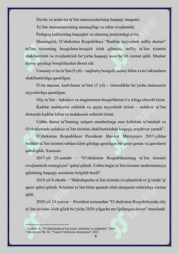 O'ZBEKISTON RESPUBLIKASIDA TA'LIM SOHASIDA AMALGA OSHIRILGAN ISLOHOTLAR 6