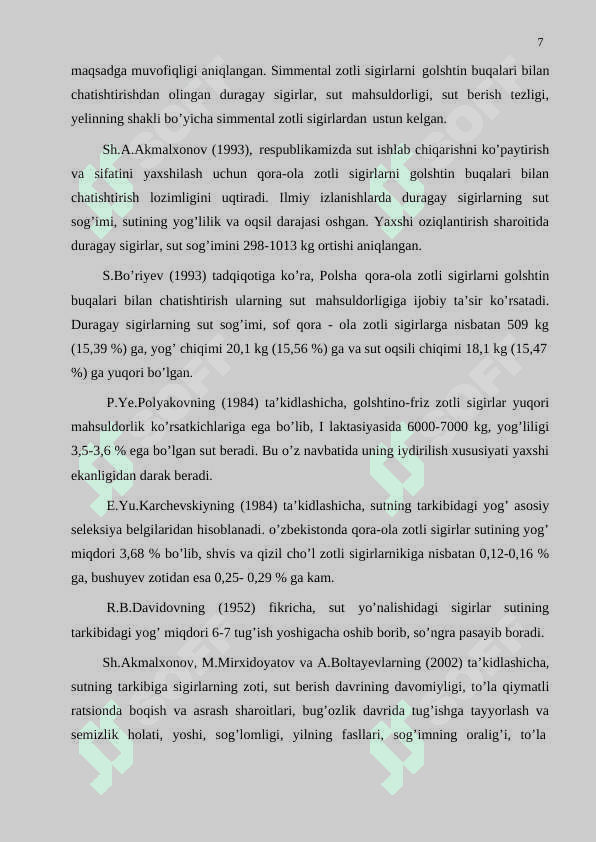 Sigirlarning sut mahsuldorligiga ta’sir qiluvchi omillarni o’rganish » 7
