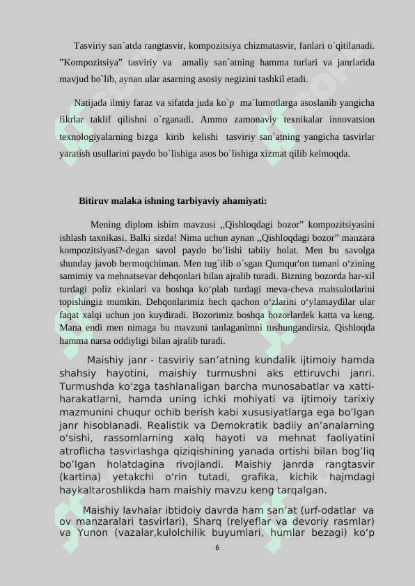 ”Qishloqdagi bozor”  kompozitsiyasini ishlash texnologiyasi 6