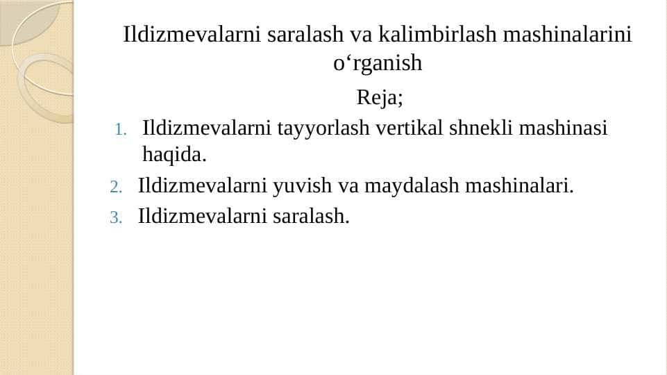 Ildizmevalarni saralash va kalimbirlash 1