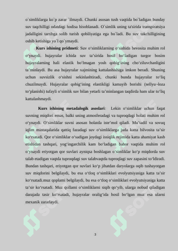 Suvning o’simliklar hayotidagi ahamiyati 3