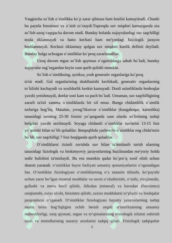 Suvning o’simliklar hayotidagi ahamiyati 5