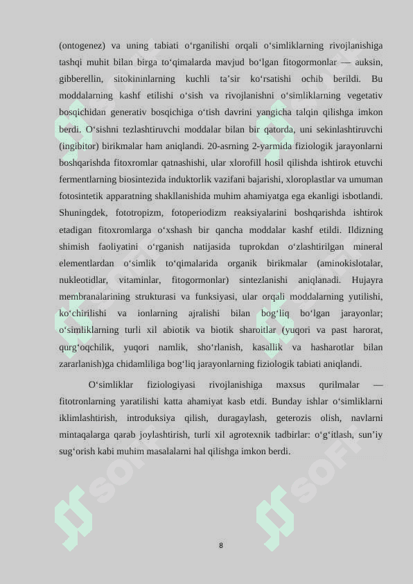 Suvning o’simliklar hayotidagi ahamiyati 8