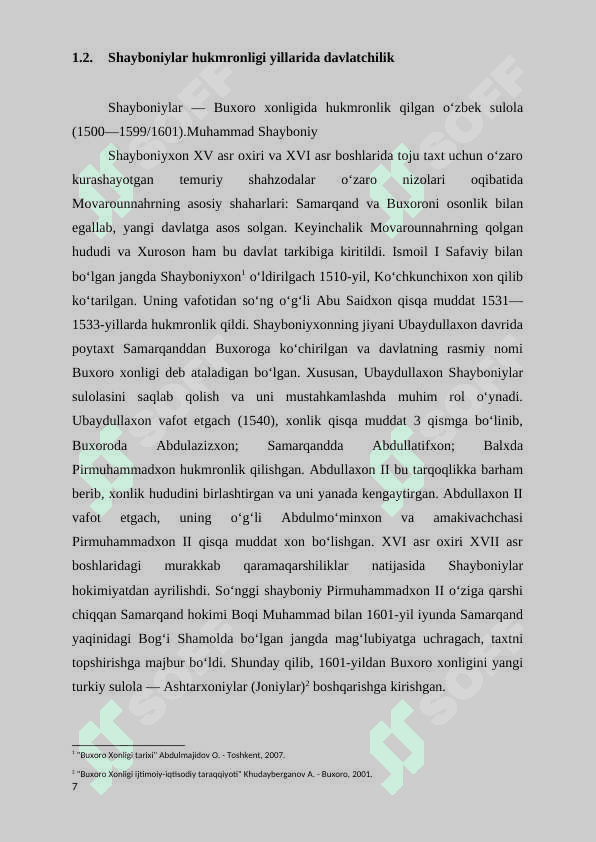 BUXORO XONLIGINING  SHAYBONIYLAR DAVRIDA DAVLAT BOSHQARUV TIZIMI 7