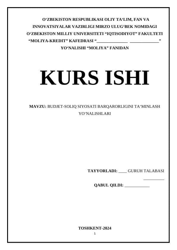 BUDJET-SOLIQ SIYOSATI BARQARORLIGINI TA‘MINLASH YO‘NALISHLARI 1