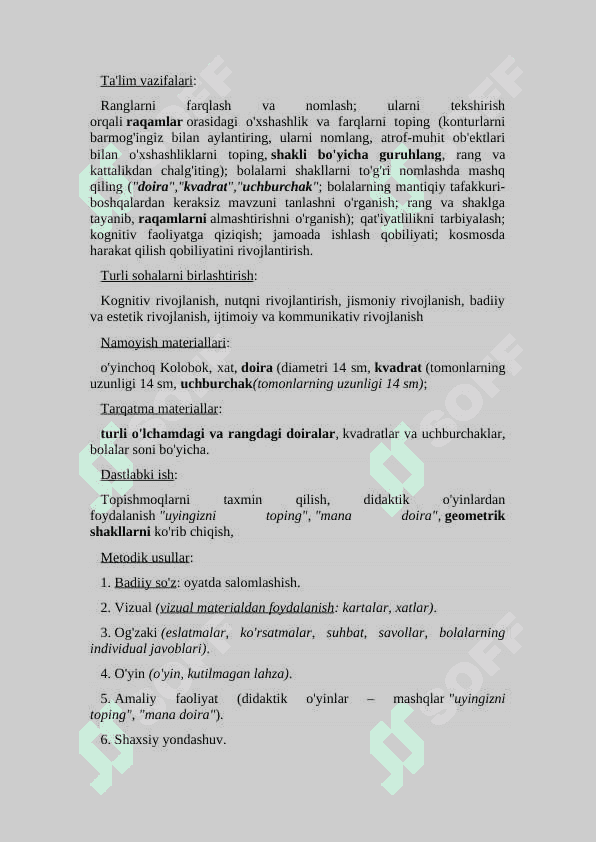 Doira, kvadrat, uchburchakni bir-biridan farqlashga va qiyoslashga o'rgatish 3