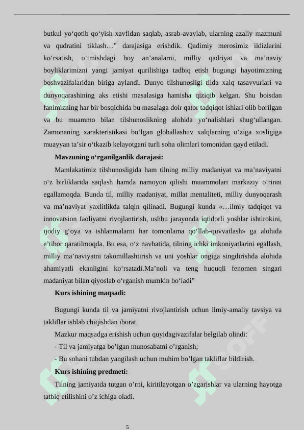 I.EGA GAP BO’LAKLARI HAQIDA UMUMIY MA’LUMOT………… 6  1.1. EGA HAQIDA UMUMIY MA’LUMOT	9  1.2. EGA BILAN KESIMNING IFODALANISHI EGANING IFODALANISHI	13  2.1.EGANING LEKSEMASHAKL BILAN IFODALANISHI……………14  2.2. EGALI VA EGASIZ GAPLAR…………………………………………20 5