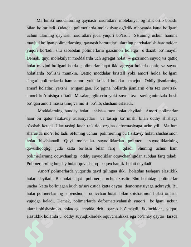 Polimerlarning fazoviy holatlari. 2