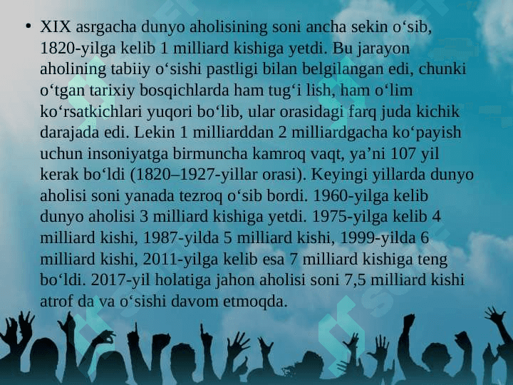 Dunyo aholisi va zamonaviy demografik vaziyat 3