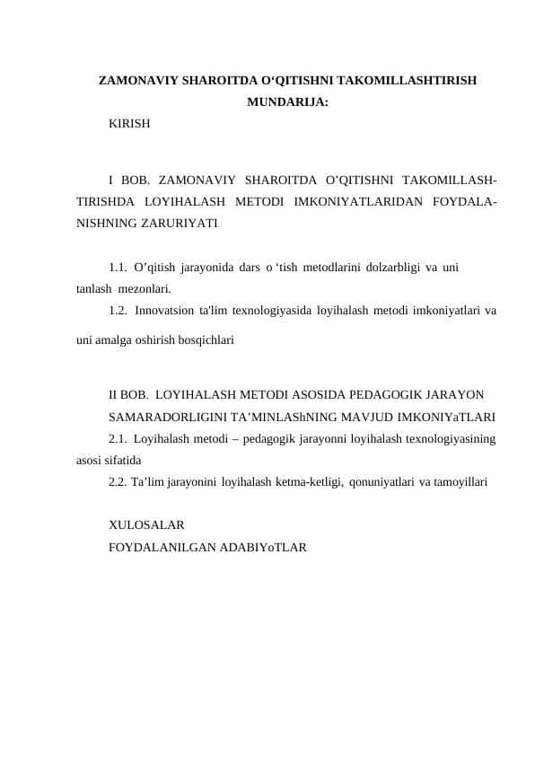 ZAMONAVIY SHAROITDA O‘QITISHNI TAKOMILLASHTIRISH 1