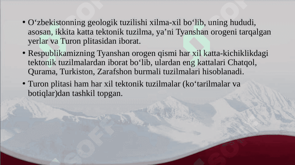 O‘ZBEKISTONNING GEOLOGIK TUZILISHI VA YER YUZASININGTARAQQIYOTI 2