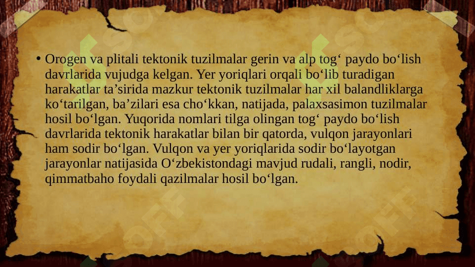 O‘ZBEKISTONNING GEOLOGIK TUZILISHI VA YER YUZASININGTARAQQIYOTI 4