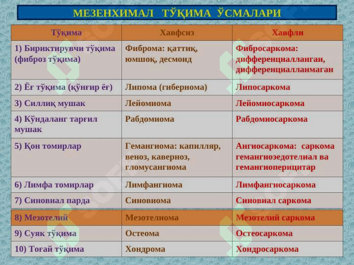 Мезенхимал, меланинли ва нерв тўқима ўсмалари 3