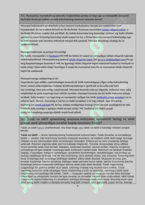 iqtisodiyot yo'nalishidagilar uchun savolnoma javoblari 351-398 gacha 3