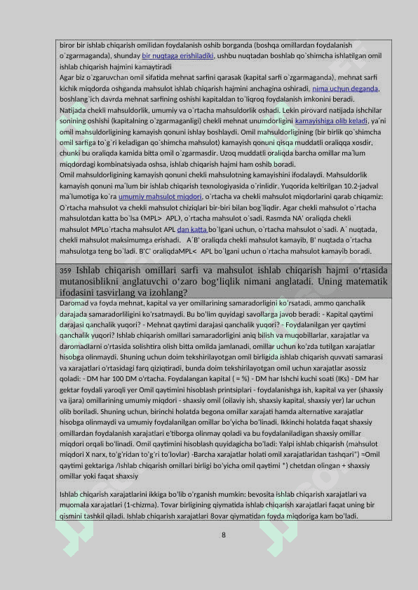 iqtisodiyot yo'nalishidagilar uchun savolnoma javoblari 351-398 gacha 8