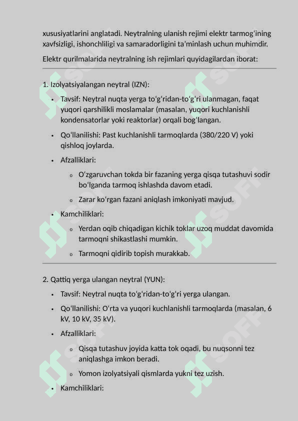 Elektr qurilmalar neytrallarining ish rejimlari. 4