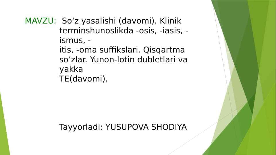 So‘z yasalishi Klinik terminshunoslikda