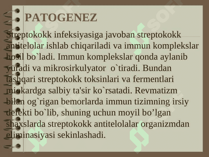 o`tkir revmatik isitma etiologiyasi, patogenezi, klinikasi, diagnostikasi, qiyosiy tashhisi.  davosi va profilaktikasi 5