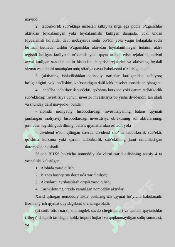 Aktivlarning qadrsizlanishi. 3