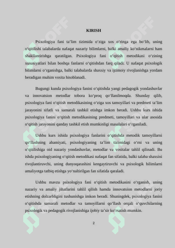 PSIXOLOGIYANI O`QITISHNING UMUMIY MASALALARI 30 kurs ishi.docx 2