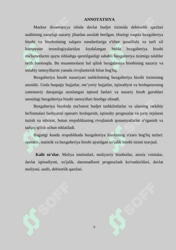 BUDJET TIZIMIDA DEBITORLIK QARZLARI AUDITI 2