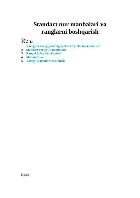 Standart nur manbalari va ranglarni boshqarish 1