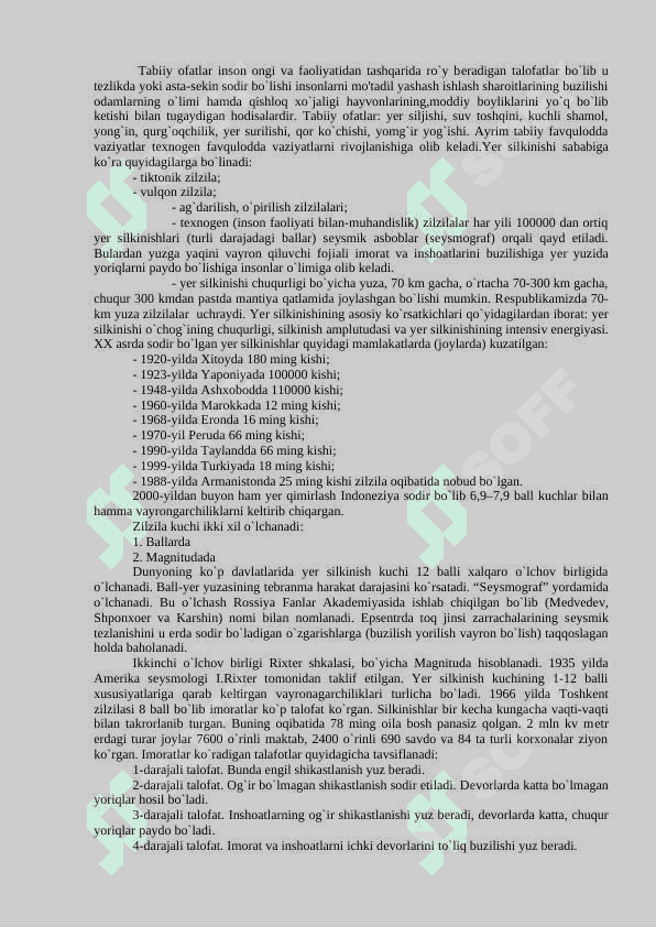 Tabiiy favqulodda vaziyatlar va undan ximoyalanish 2
