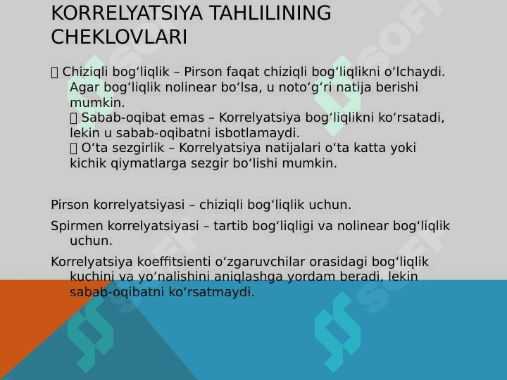Pirson bo‘yicha korrelyatsiya tahlil, Spirmen bo‘yicha korrelyatsiya tahlil 8